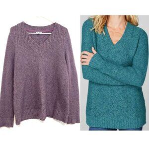 J. Jill Lilac Lavender / Purple Marled Fuzzy Cotton Alpaca Blend V-Neck Sweater